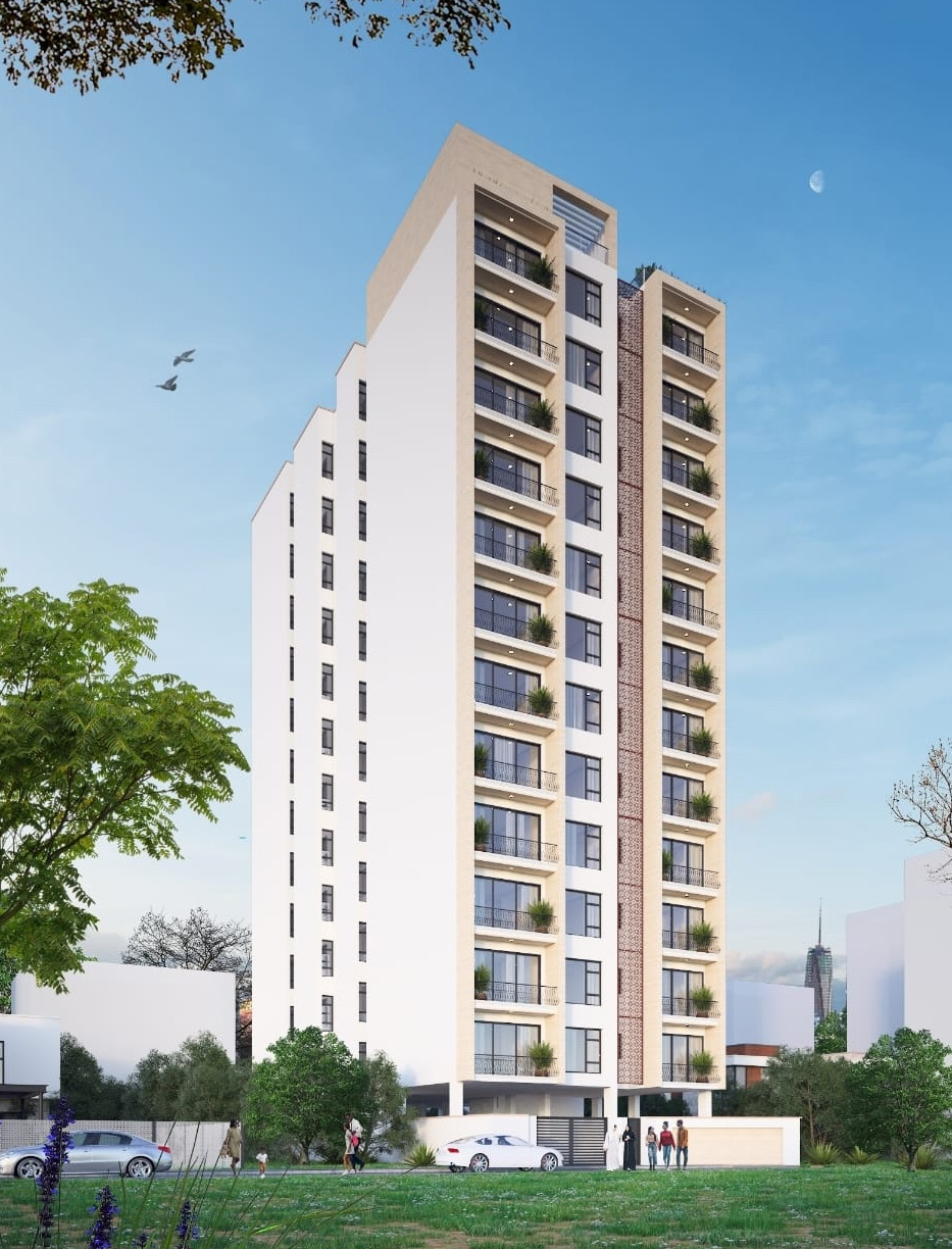 Zuqruf Heights night exterior rendering