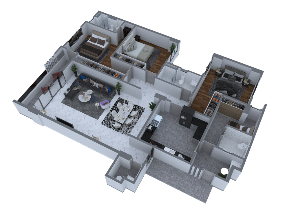 an image of a 3 bedroom configuration