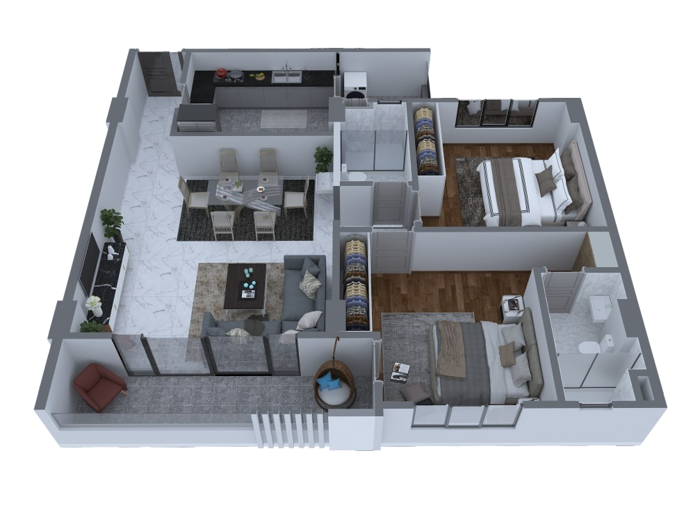an image of a 2 bedroom configuration
